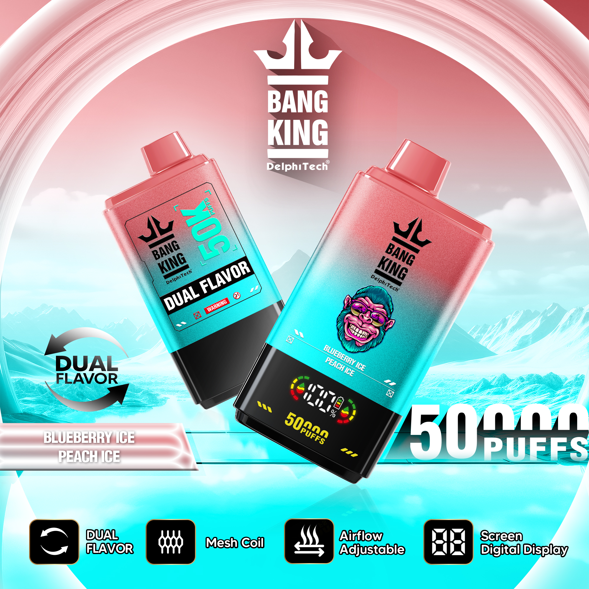 Bang King 50000 50k Puffs 2% 3% 5% Nicotine Double Taste LCD Display Disposable Vape - Image 14