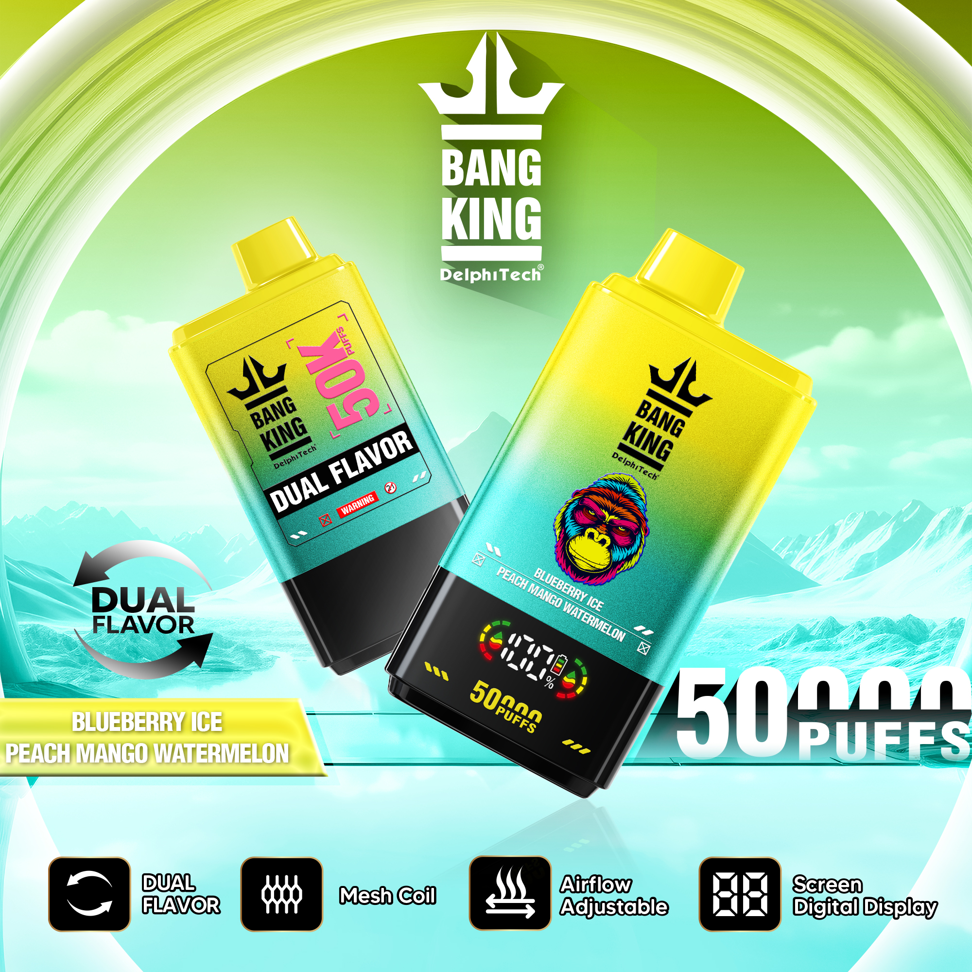 Bang King 50000 50k Puffs 2% 3% 5% Nicotine Double Taste LCD Display Disposable Vape - Image 13