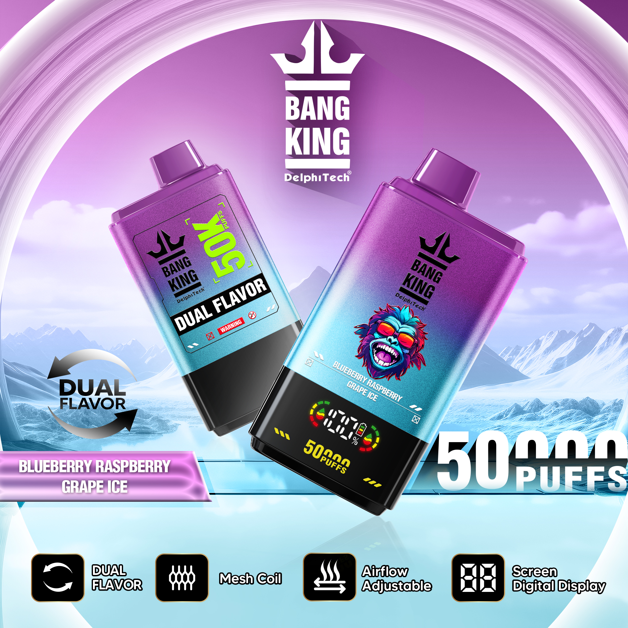 Bang King 50000 50k Puffs 2% 3% 5% Nicotine Double Taste LCD Display Disposable Vape - Image 12