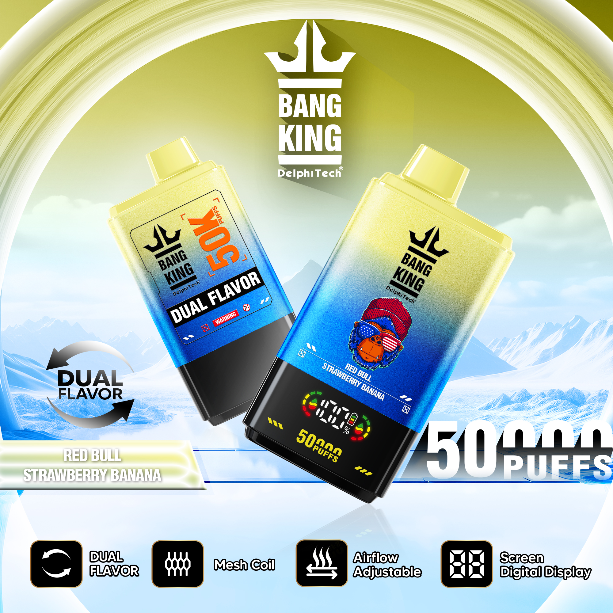 Bang King 50000 50k Puffs 2% 3% 5% Nicotine Double Taste LCD Display Disposable Vape - Image 9