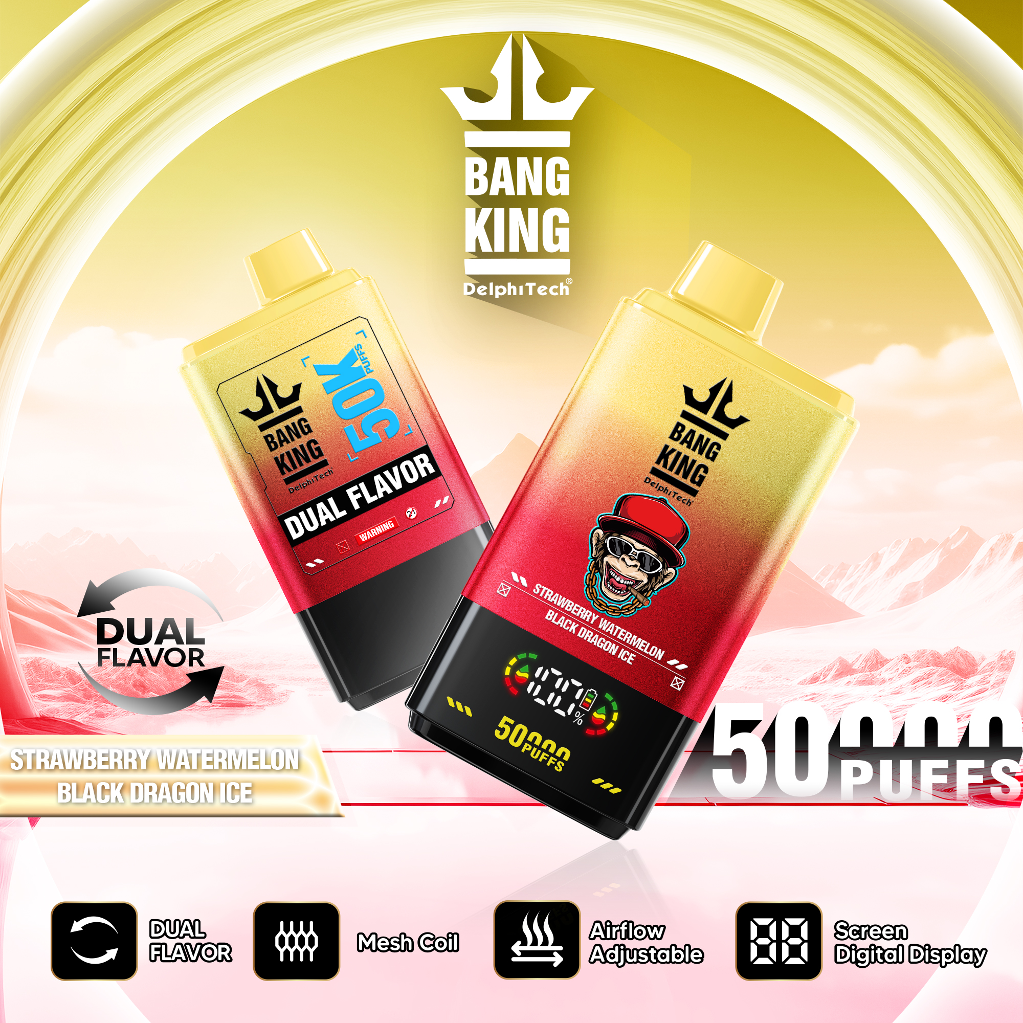 Bang King 50000 50k Puffs 2% 3% 5% Nicotine Double Taste LCD Display Disposable Vape - Image 6