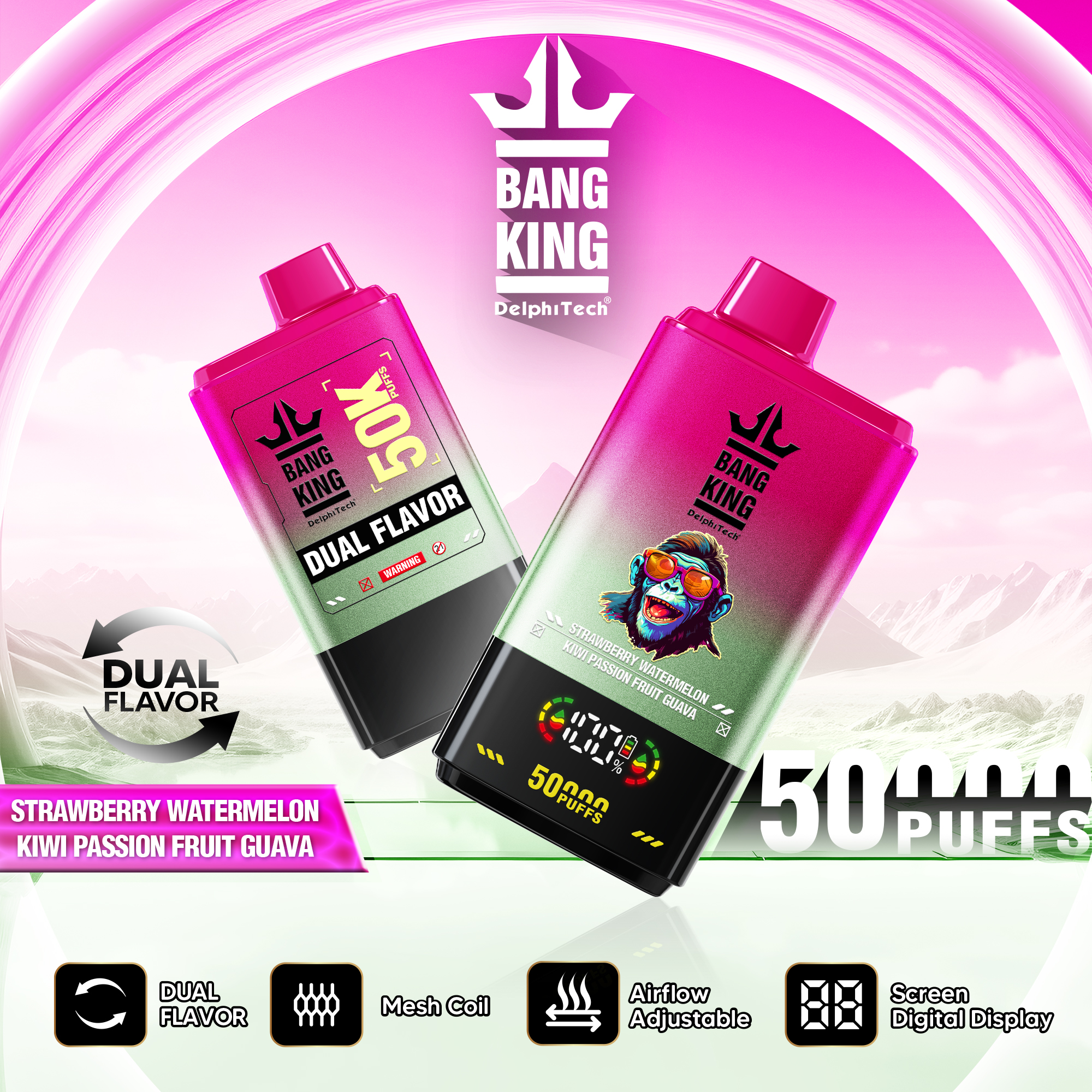 Bang King 50000 50k Puffs 2% 3% 5% Nicotine Double Taste LCD Display Disposable Vape - Image 5