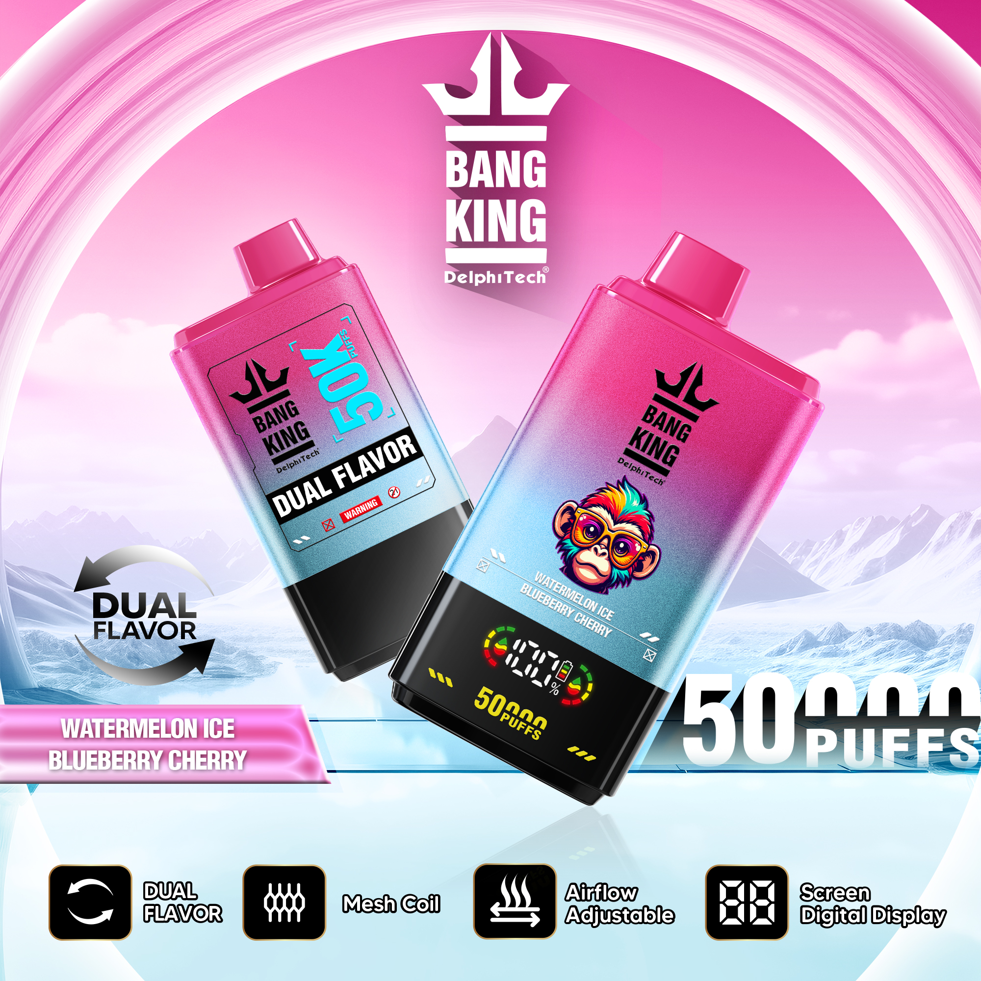 Bang King 50000 50k Puffs 2% 3% 5% Nicotine Double Taste LCD Display Disposable Vape - Image 4