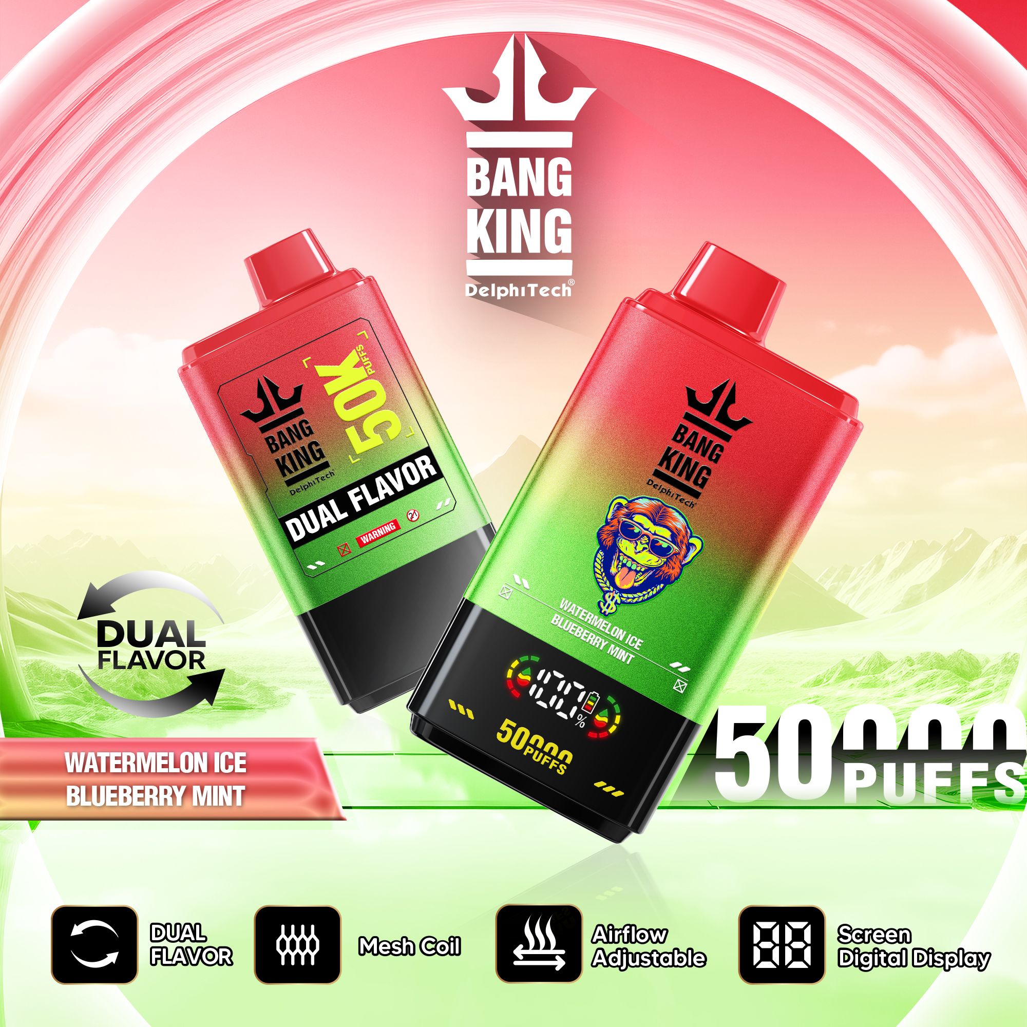 Bang King 50000 50k Puffs 2% 3% 5% Nicotine Double Taste LCD Display Disposable Vape - Image 3