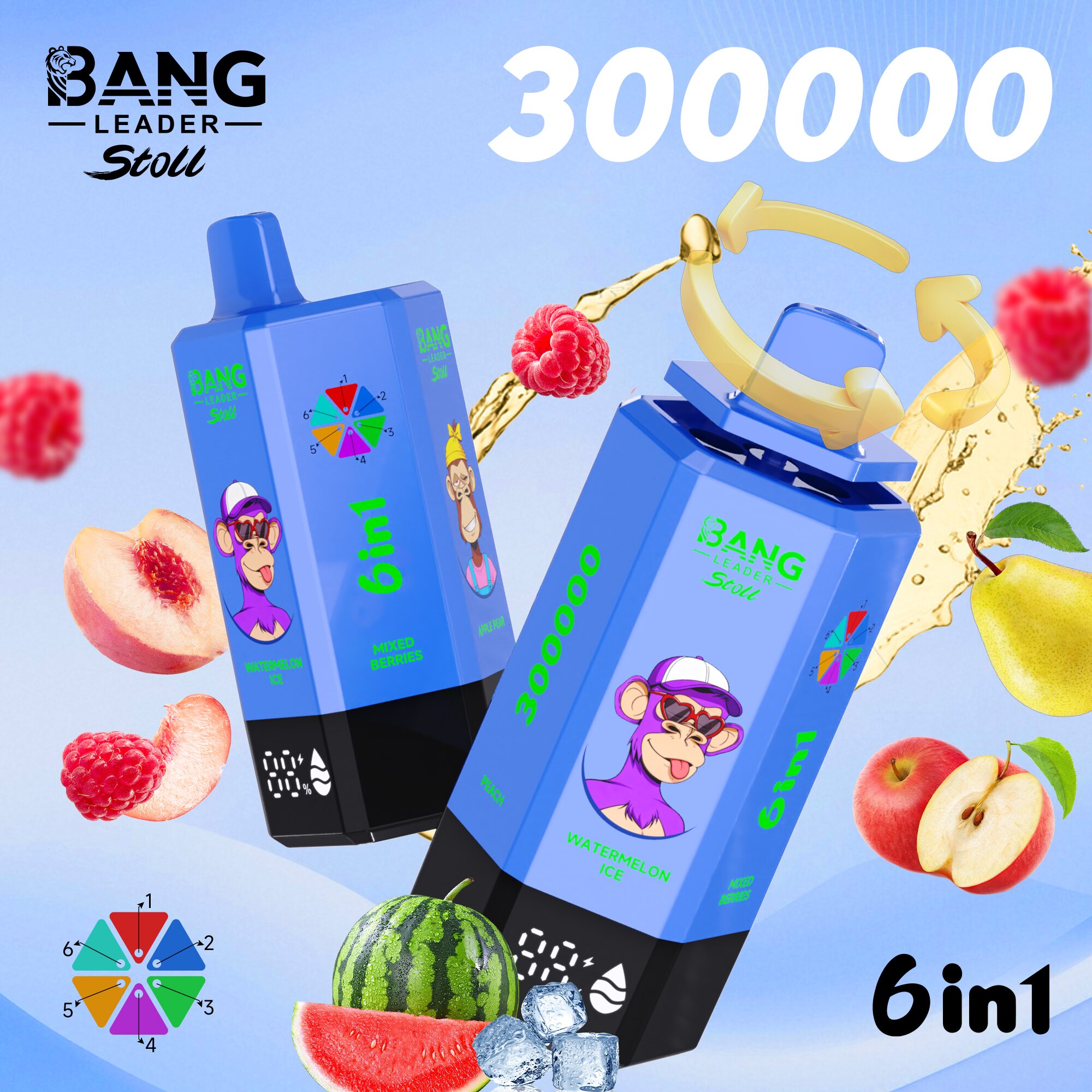 Bang Leader 300K 300000 Puffs 6-in-1 Flavors Rechargeable LED Display Disposable Vape - Image 4