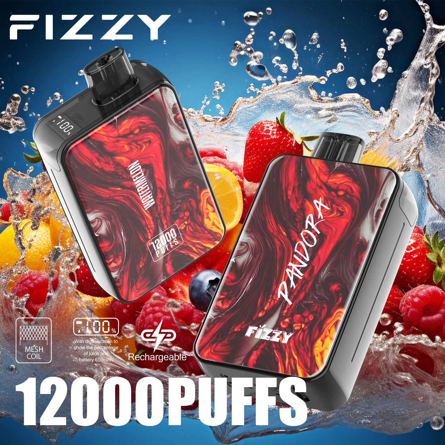Fizzy Pandora 12000 12K Puffs 2% 5% Nicotine Original Edition LCD Display Disposable Vape - Image 2