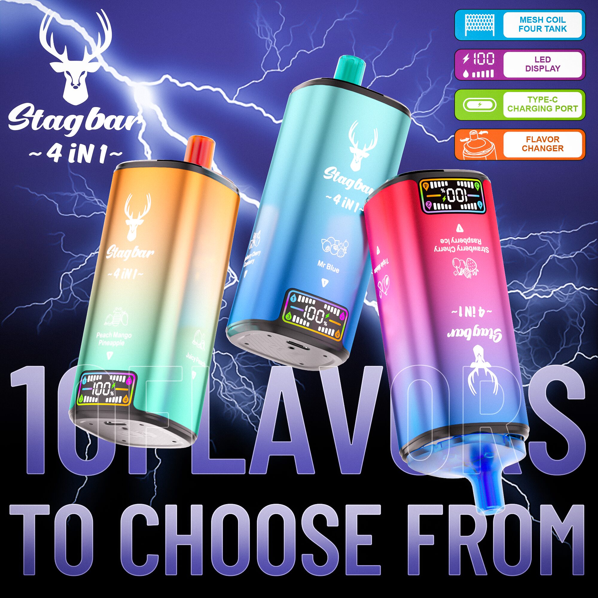 Stag Bar 4in1 80000 80K Puffs Newest Original Rechargeable LCD Display Disposable Vape EU Warehouse
