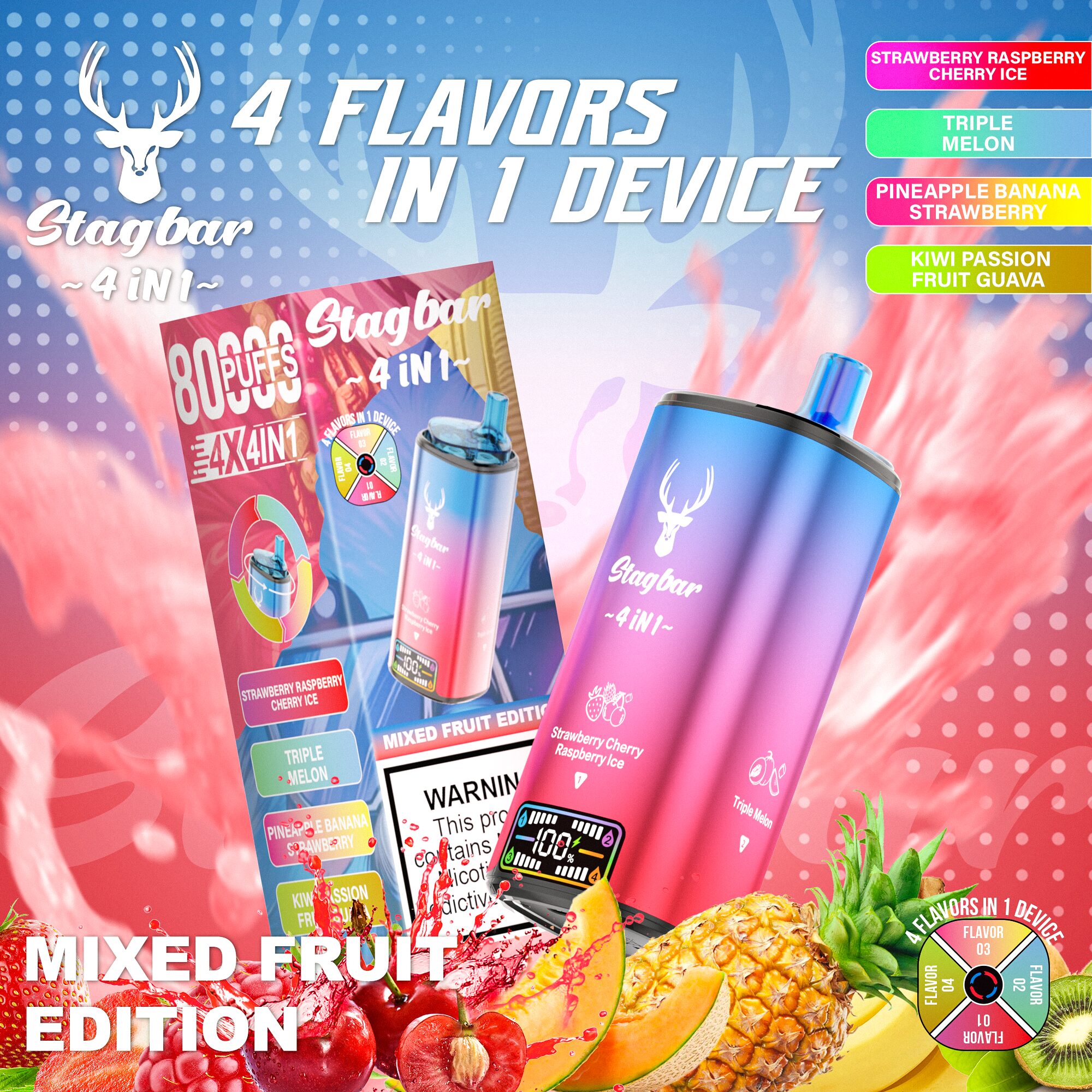 Stag Bar 4in1 80000 80K Puffs Newest Original Rechargeable LCD Display Disposable Vape EU Warehouse - Image 3