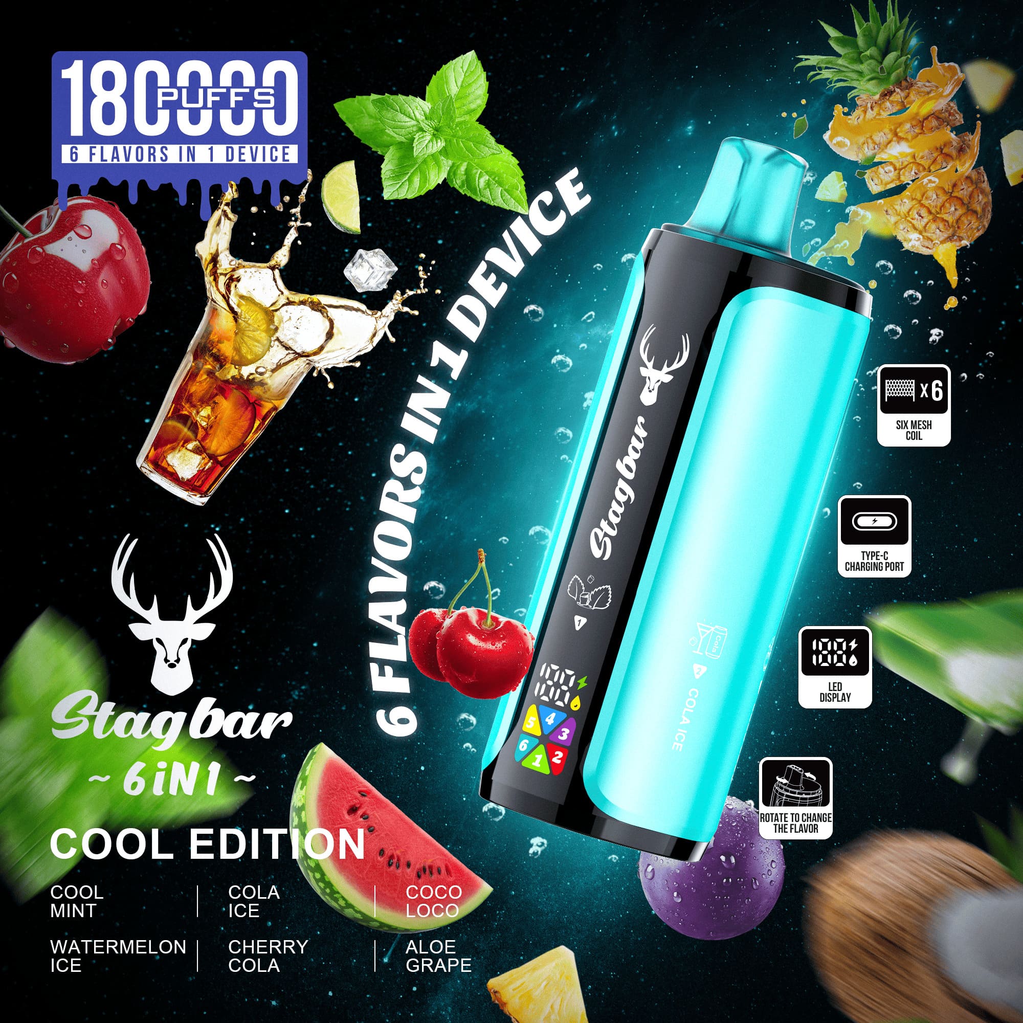 Stag Bar 6in1 180000 180K Puffs Newest Original Rechargeable LED Display Disposable Vape EU Warehouse - Image 4