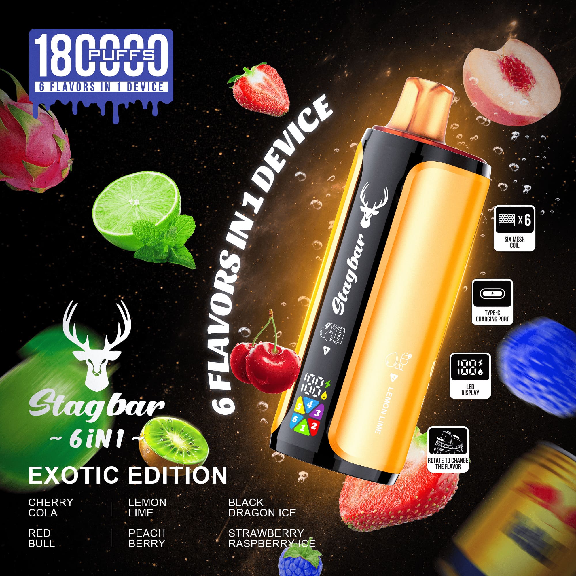 Stag Bar 6in1 180000 180K Puffs Newest Original Rechargeable LED Display Disposable Vape EU Warehouse - Image 5