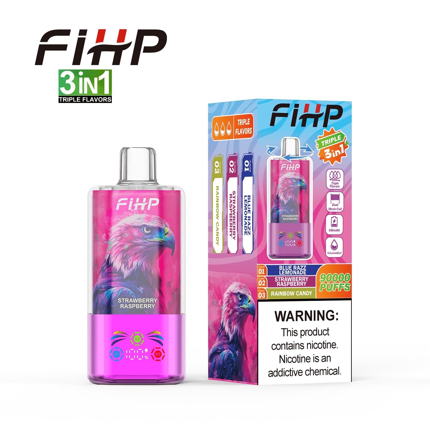 FIHP 90000 90K Puffs 3 in 1 Triple Flavors&LED Screen Original Rechargeable Disposable Vape - Image 5