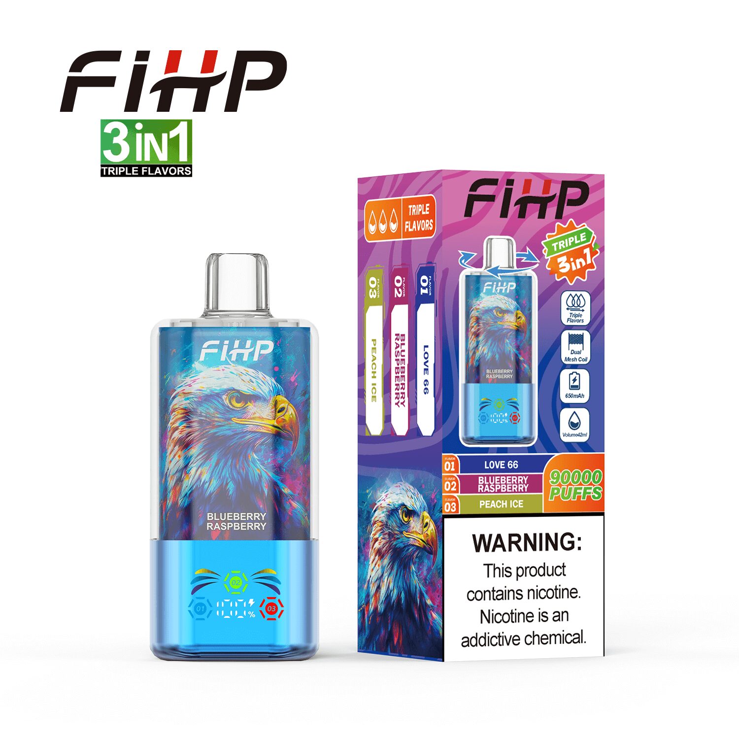 FIHP 90000 90K Puffs 3 in 1 Triple Flavors&LED Screen Original Rechargeable Disposable Vape - Image 14