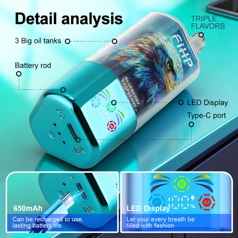 FIHP 90000 90K Puffs 3 in 1 Triple Flavors&LED Screen Original Rechargeable Disposable Vape - Image 3