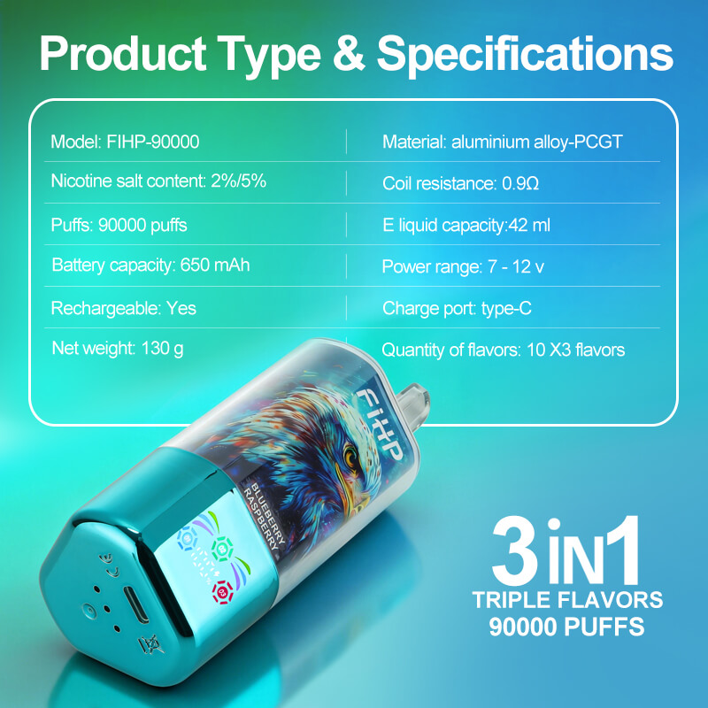 FIHP 90000 90K Puffs 3 in 1 Triple Flavors&LED Screen Original Rechargeable Disposable Vape - Image 4
