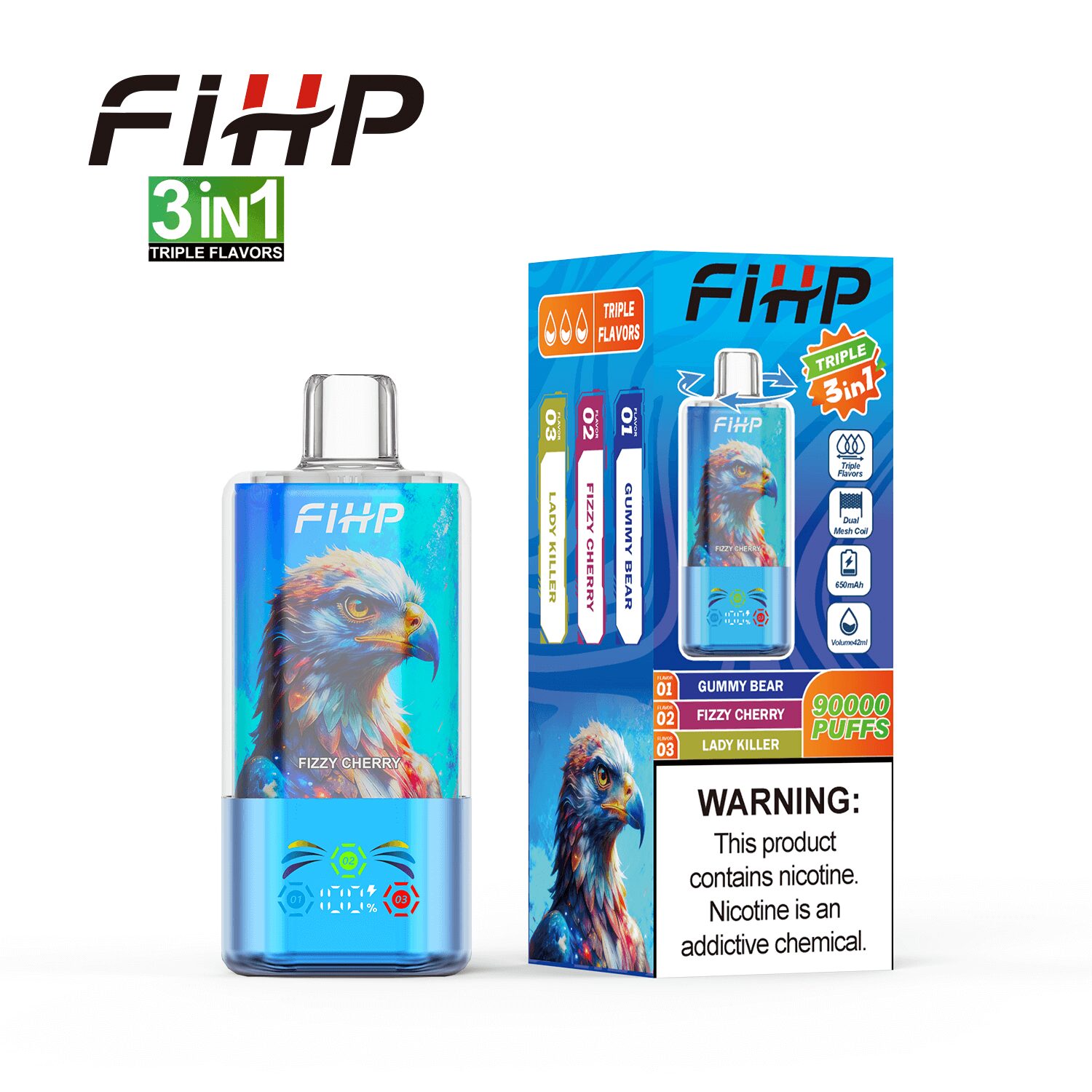 FIHP 90000 90K Puffs 3 in 1 Triple Flavors&LED Screen Original Rechargeable Disposable Vape - Image 12