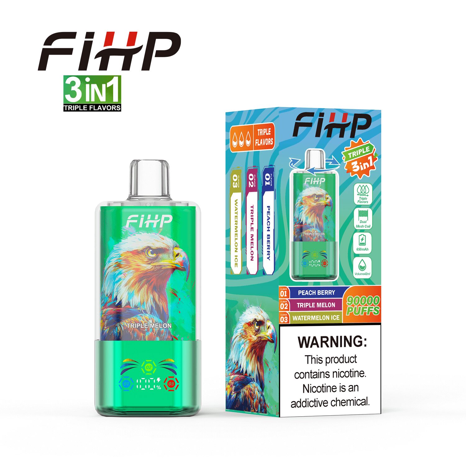 FIHP 90000 90K Puffs 3 in 1 Triple Flavors&LED Screen Original Rechargeable Disposable Vape - Image 11