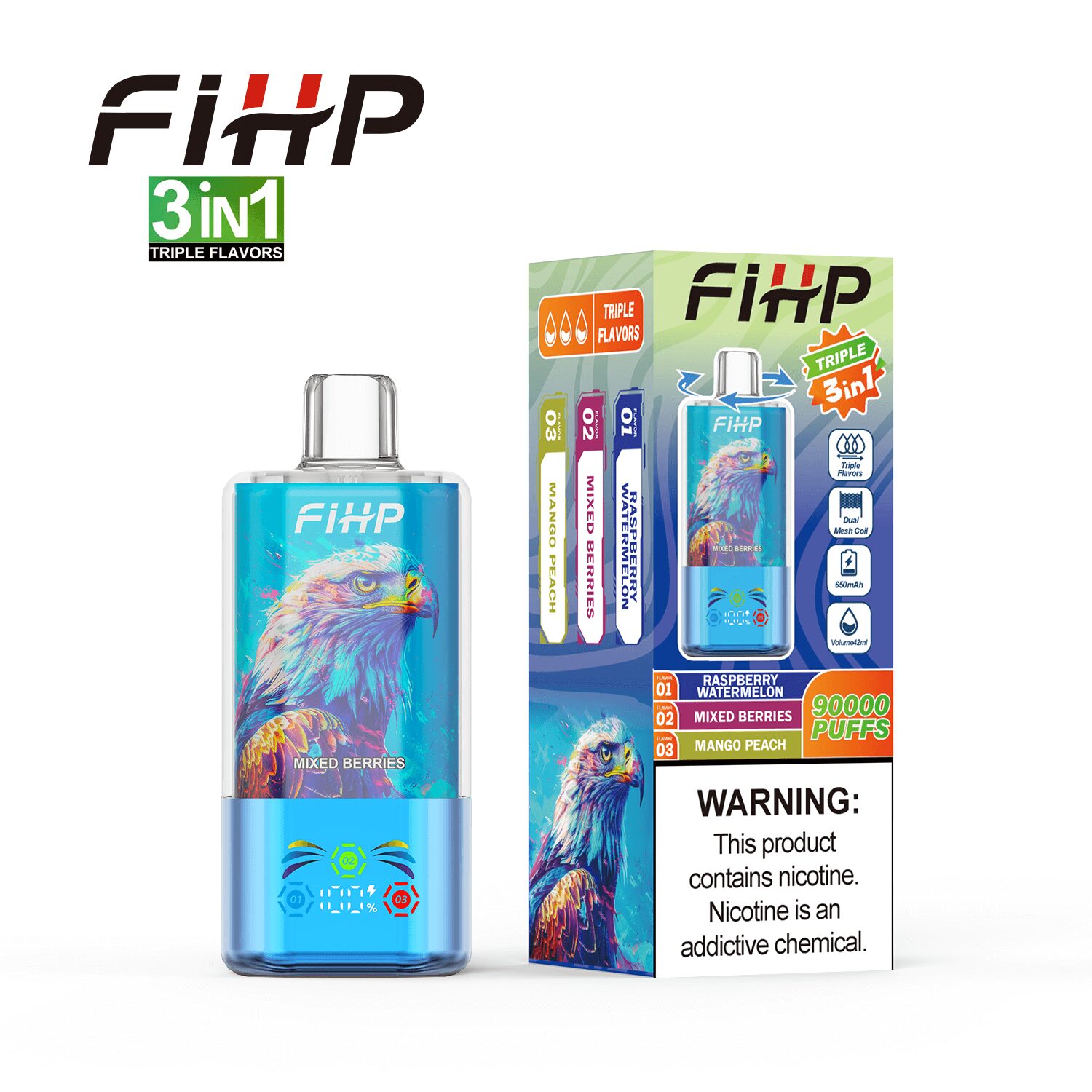 FIHP 90000 90K Puffs 3 in 1 Triple Flavors&LED Screen Original Rechargeable Disposable Vape - Image 9