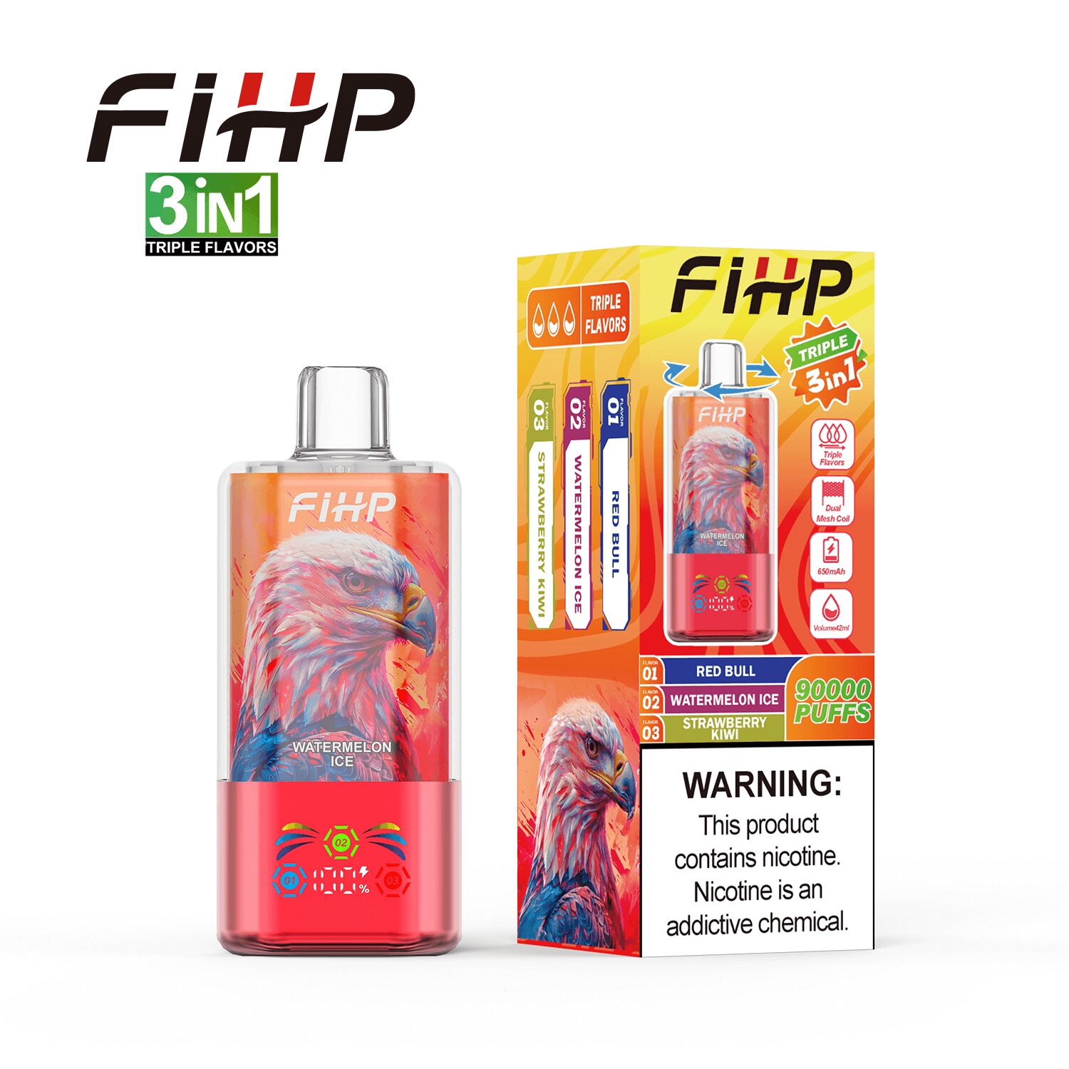 FIHP 90000 90K Puffs 3 in 1 Triple Flavors&LED Screen Original Rechargeable Disposable Vape - Image 7