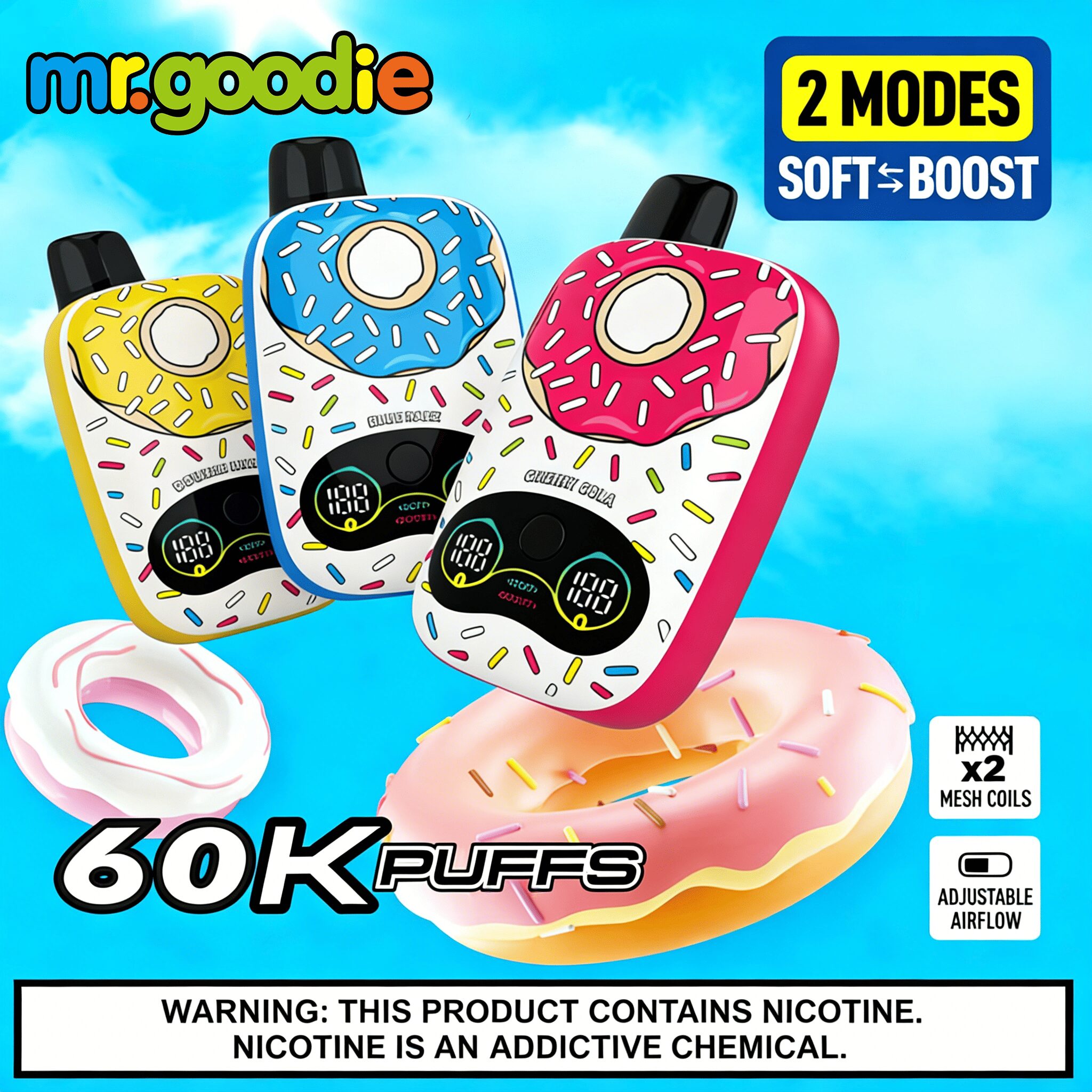 Mr.Goodie Donut 60000 60K Puffs Adjustable Airflow Dual Mesh Original Disposable Vape