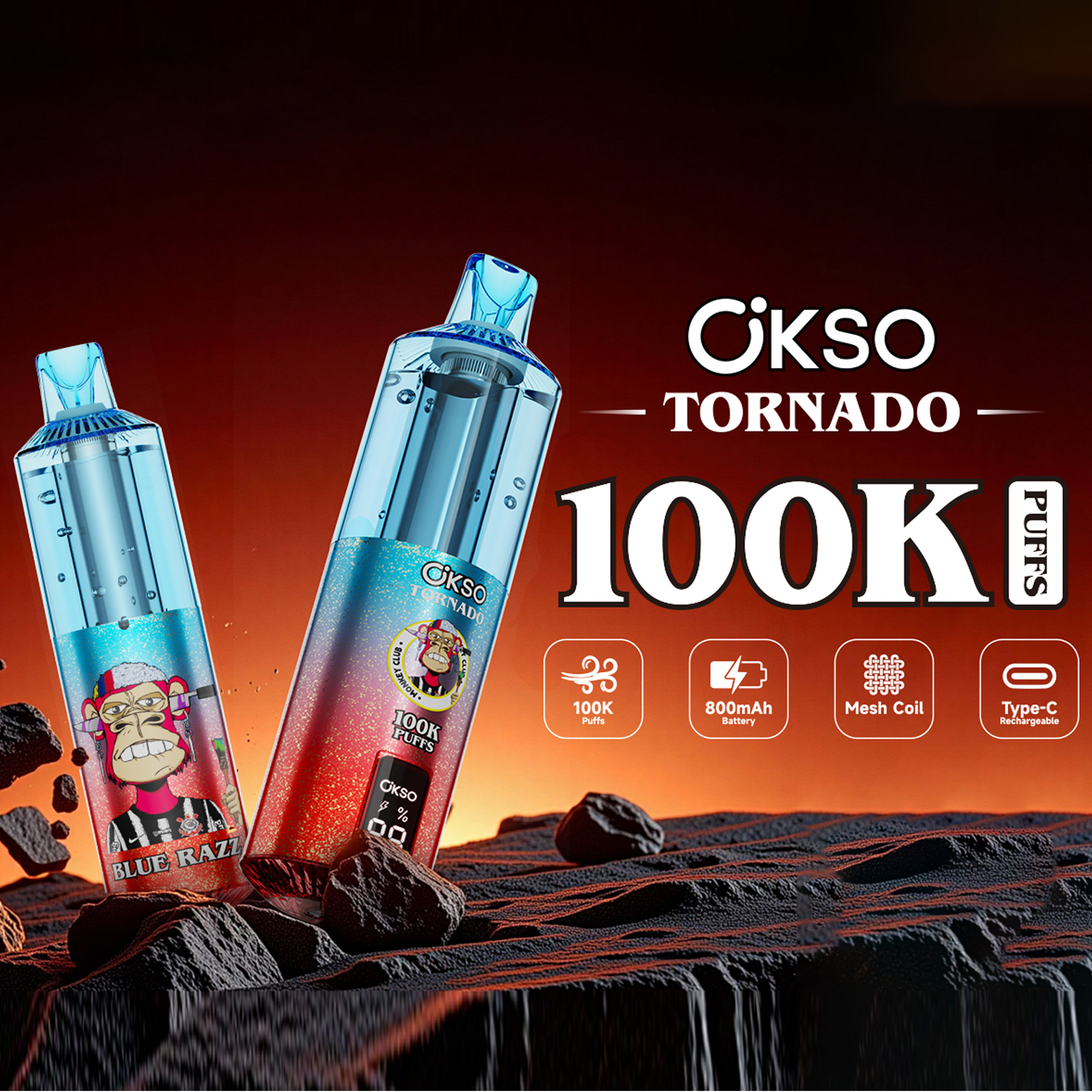 OKSO Tornado 100K 100000 Puffs RGB LED Rechargeable Original Visual Oil Vape