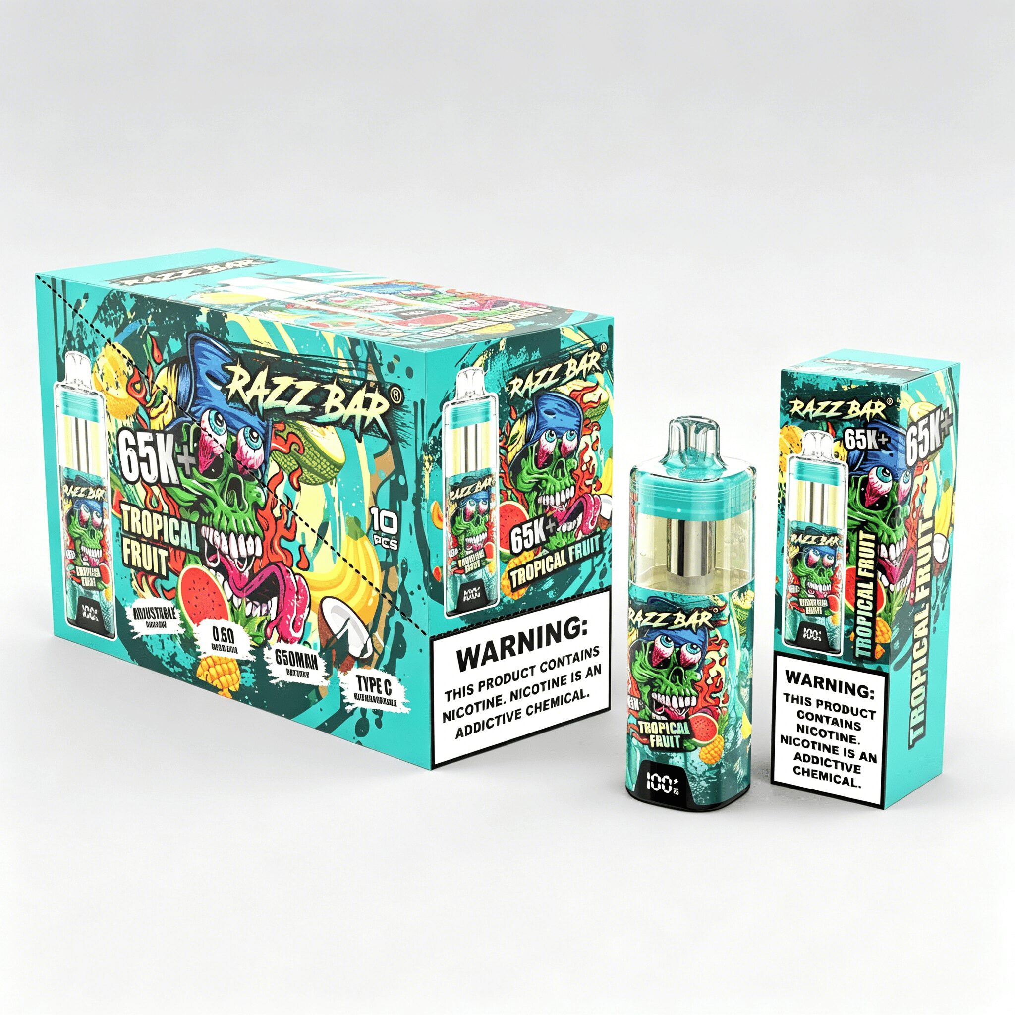 Razz Bar 65000 65K+ Puffs Disposable Vape | High Capacity Rechargeable Vape with Adjustable Airflow - Image 3