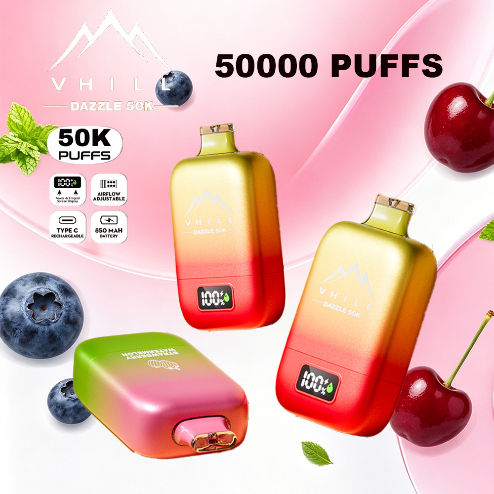 VHILL DAZZLE 50000 50K Puffs Airflow Ajustable Rechargeable LED Display Disposable Vape EU Warehouse