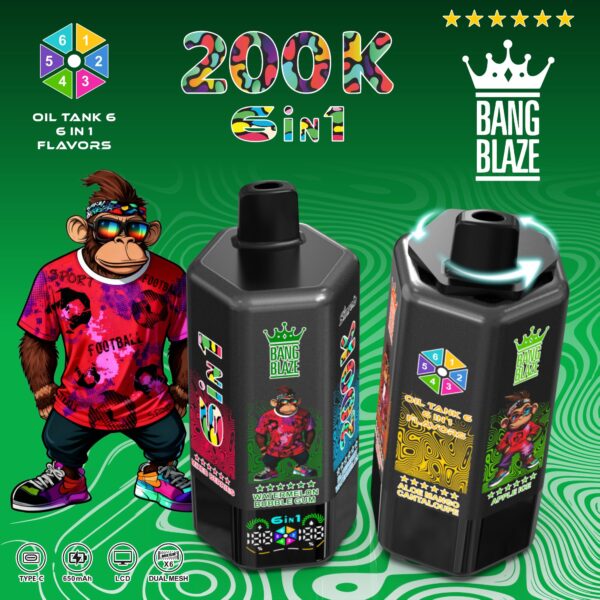 Bang Blaze 200K – Geschmacksrichtungen: Apfel-Eis / Beerenmischung / Wassermelonen-Kaugummi / Heidelbeere-Wassermelone / Erdbeere-Mango / Aloe-Mango-Cantaloupe