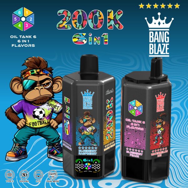 Bang Blaze 200K – Geschmacksrichtungen: Wassermelone-Eis / Apfel-Traube / Heidelbeere-Himbeere / Mango-Pfirsich / Ananas-Orange / Heidelbeere-Pfirsich