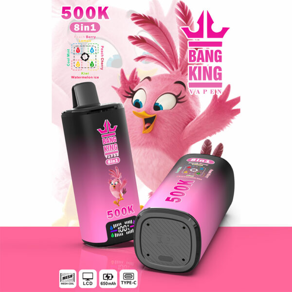 Bang King 500K: opciones de sabor a menta fresca / melocotón y bayas / cereza azul y limón / kiwi, sandía y hielo
