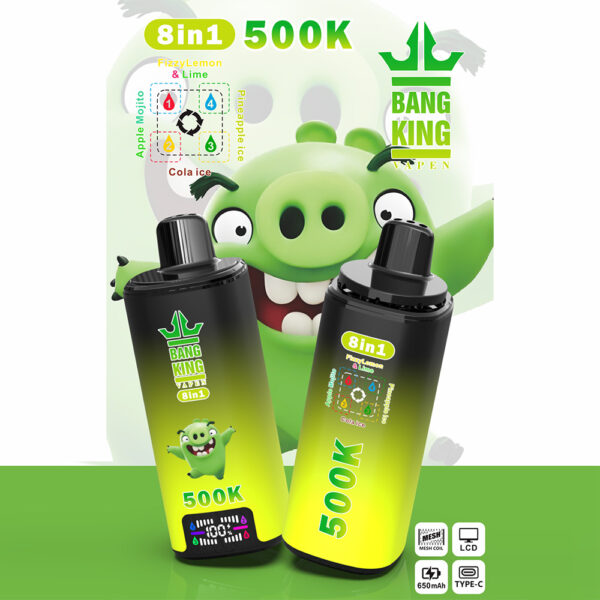 Bang King 500K: opciones de sabor: Limón-lima efervescente / Mojito de manzana / Piña helada / Cola helada