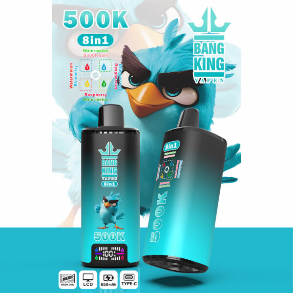 Bang King 500K: opciones de sabor a sandía y chicle / arándanos y frambuesas / frambuesa y sandía / sandía y arándanos