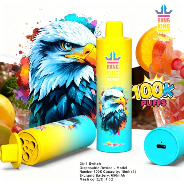 Bang King Triple 100K – Geschmacksvarianten: Zitrone-Limette + Erdbeere-Wassermelone + Heidelbeere-Eis
