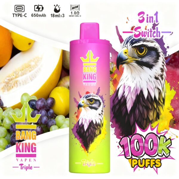 Bang King Triple 100K – Geschmacksvarianten: Ananas-Kokos + Erdbeere-Banane + Blue Razz