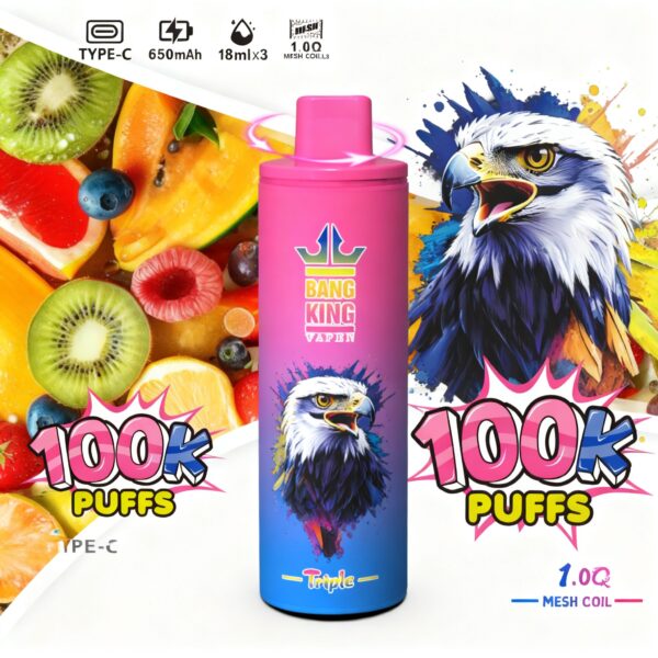 Bang King Triple 100K – Geschmacksvarianten: Erdbeere-Kiwi + saure Mango-Ananas + Red Bull