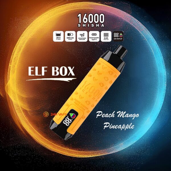 ELF BOX SHISHA 16K, smaakoptie: perzik, mango en ananas