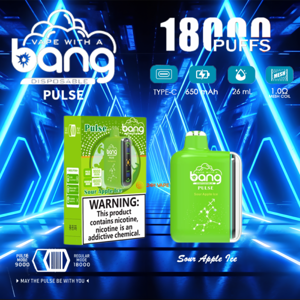Bang Pulse 18K, saveur « Sour Apple Ice » (pomme acidulée glacée)