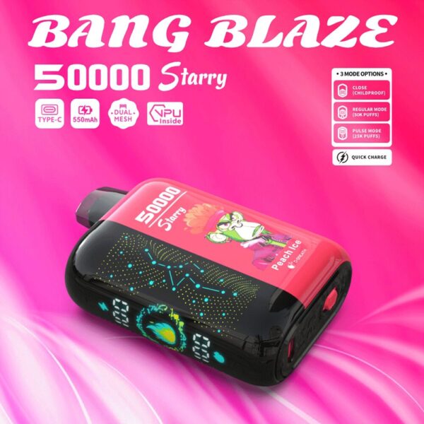 Bang Blaze Starry 50K, saveur « Peach Ice » (pêche glacée)