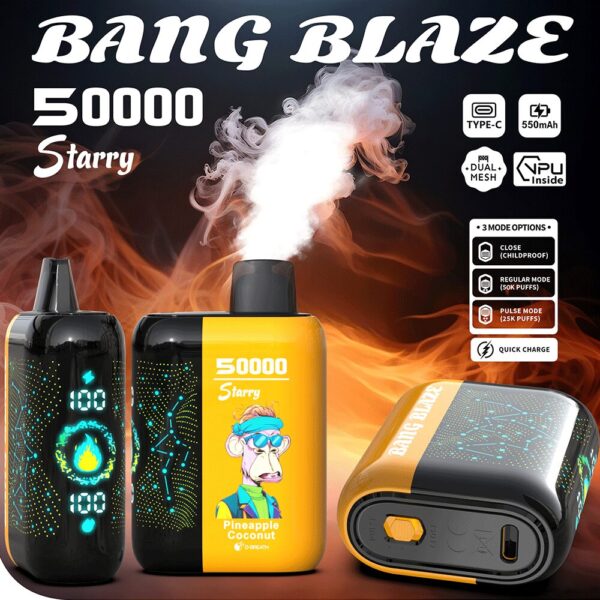 Bang Blaze Starry 50K – Parfum ananas-noix de coco (en option)