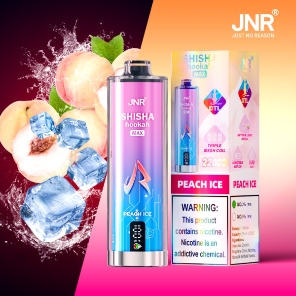 JNR Shisha Max 22K, arôme « Peach Ice » (pêche glacée)
