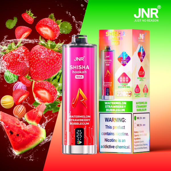 JNR Shisha Max 22K – Variantes de saveurs : pastèque, fraise et chewing-gum