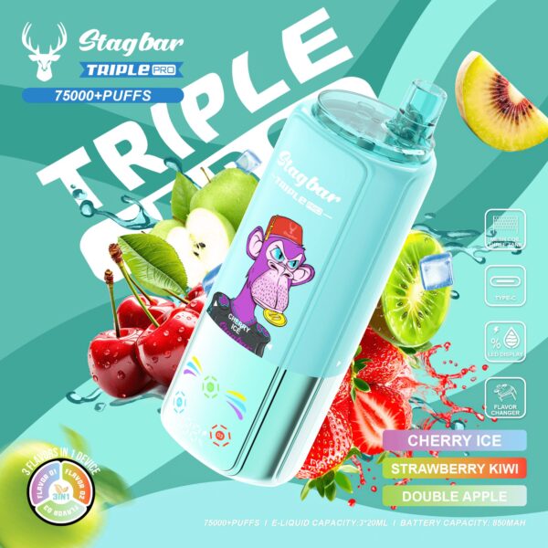 Stag Bar Stagbar Triple Pro 75K Cherry Ice / Strawberry Kiwi / Double Apple (keuze uit smaken)