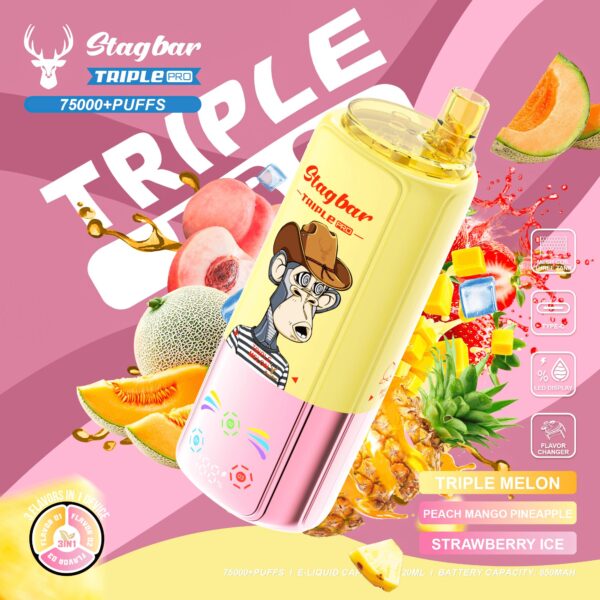 Stag Bar Stagbar Triple Pro 75K, smaakopties: Triple Melon / Peach Mango Pineapple / Strawberry Ice