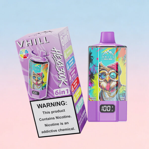 VHILL HEXA 300K : Raisin glacé / Fraise-framboise / Myrtille-Red Bull / Ananas-noix de coco / Fraise-litchi / Black Dragon-fraise glacée (choix de saveurs)