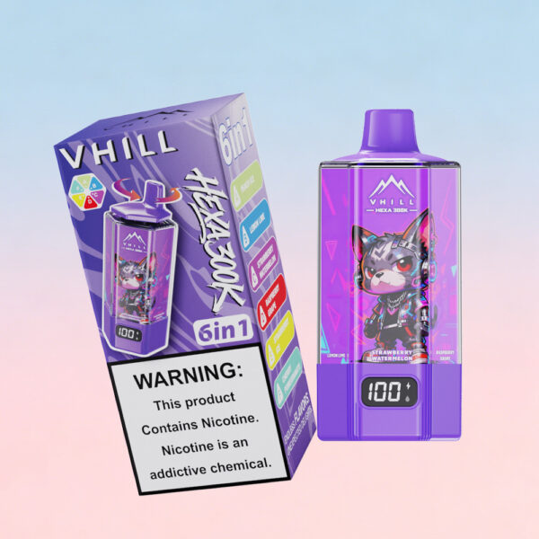 VHILL HEXA 300K : choix de saveurs : Pêche glacée / Citron-citron vert / Fraise-pastèque / Framboise-raisin / Fraise glacée / Cerise-grenade