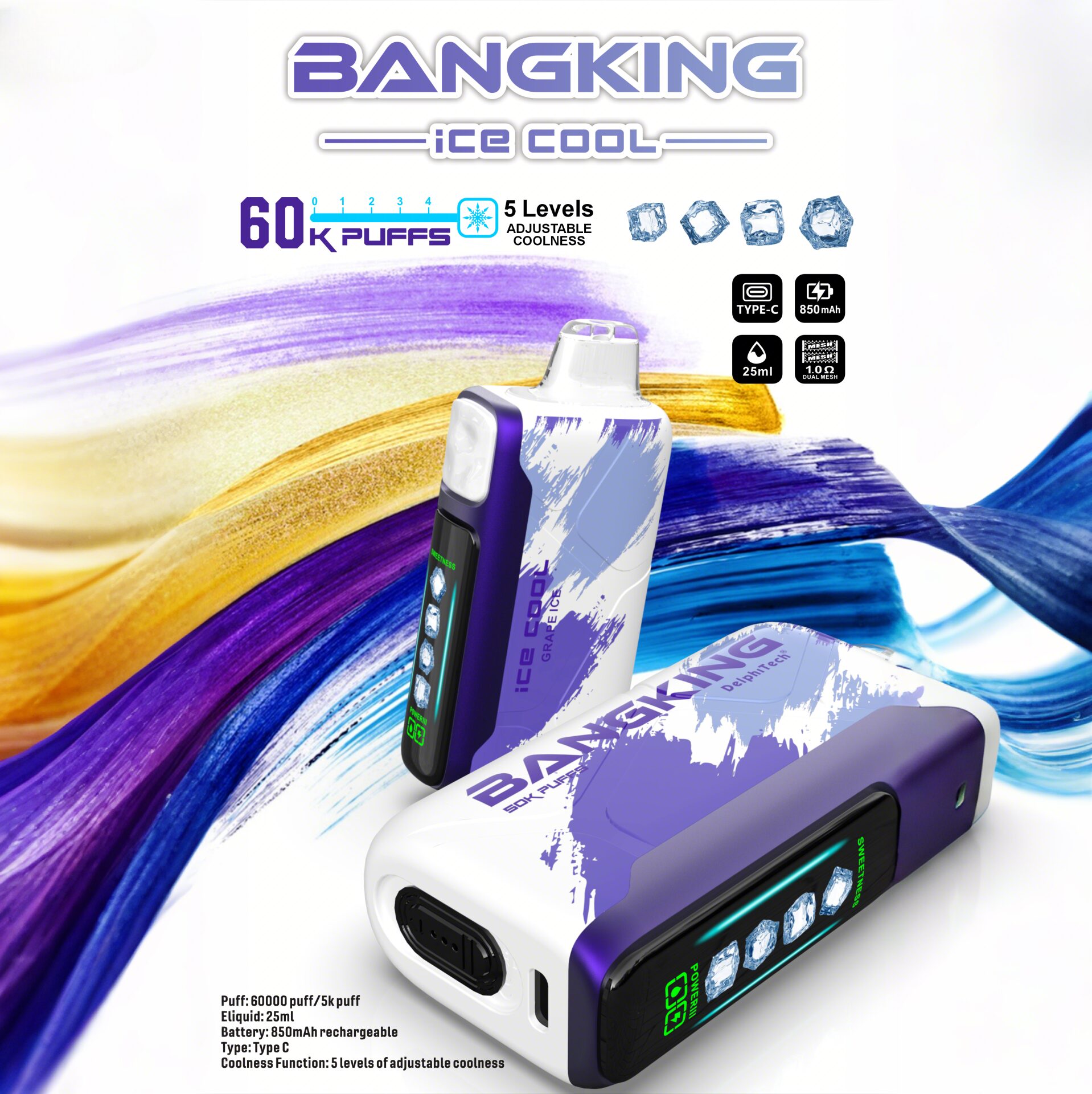 Bang King Ice Cool 60000 60K Puffs Original Adjustable Ice level LED Display Disposable Vape - Image 11