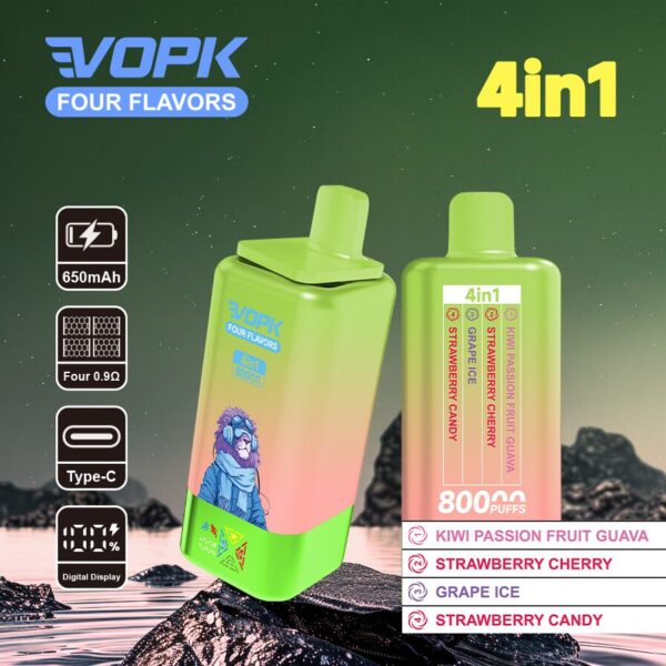 VOPK Four Flavors 80K: opzioni di gusto Kiwi-Frutto della passione-Guava / Fragola-Ciliegia / Uva ghiacciata / Caramella alla fragola