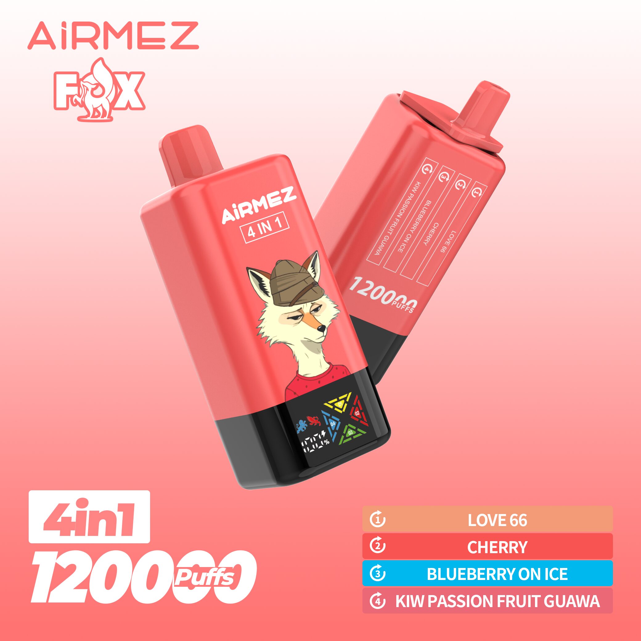 Airmez Fox 120K Puffs 4 in 1 Flavors Newest Original Rechargeable LCD Display Disposable Vape EU Warehouse - Image 9