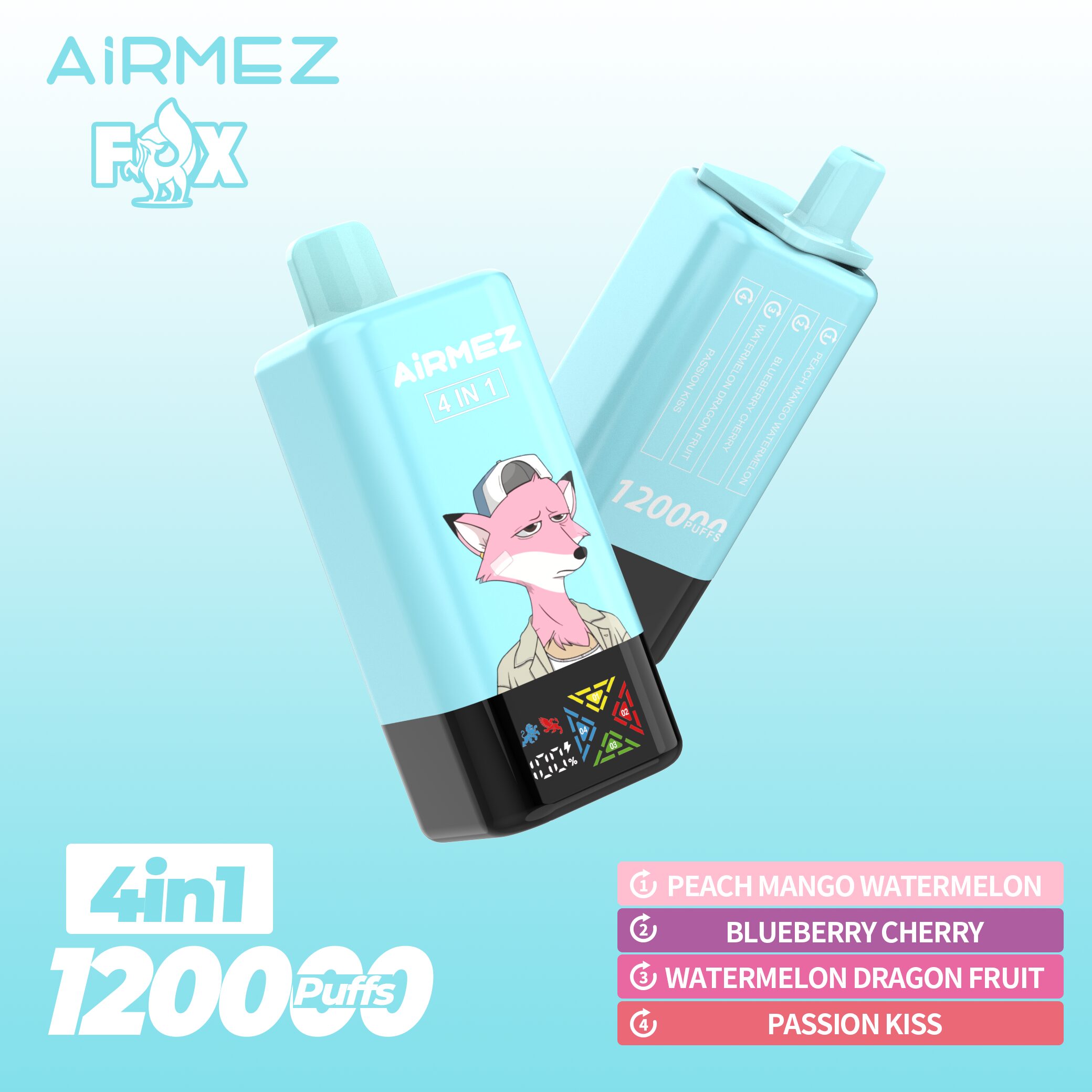 Airmez Fox 120K Puffs 4 in 1 Flavors Newest Original Rechargeable LCD Display Disposable Vape EU Warehouse - Image 6