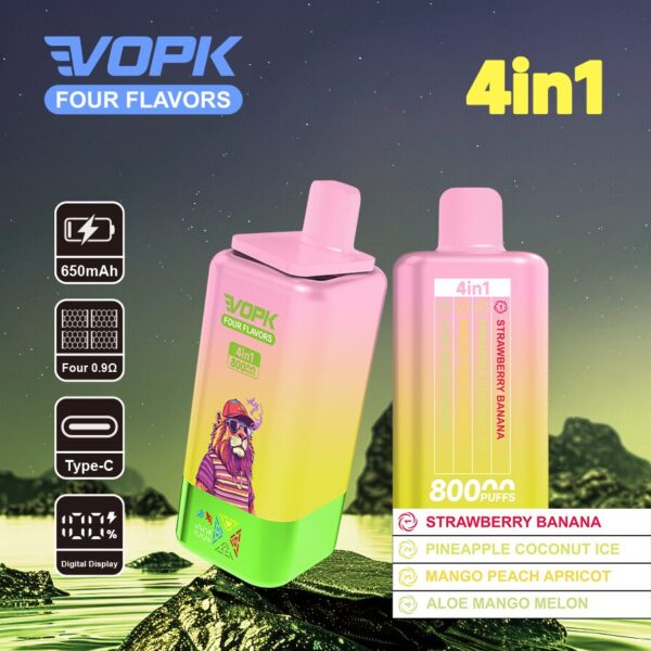 VOPK Four Flavors 80K: fragola e banana / ananas e cocco ghiacciato / mango, pesca e albicocca / aloe, mango e melone (opzioni di gusto)
