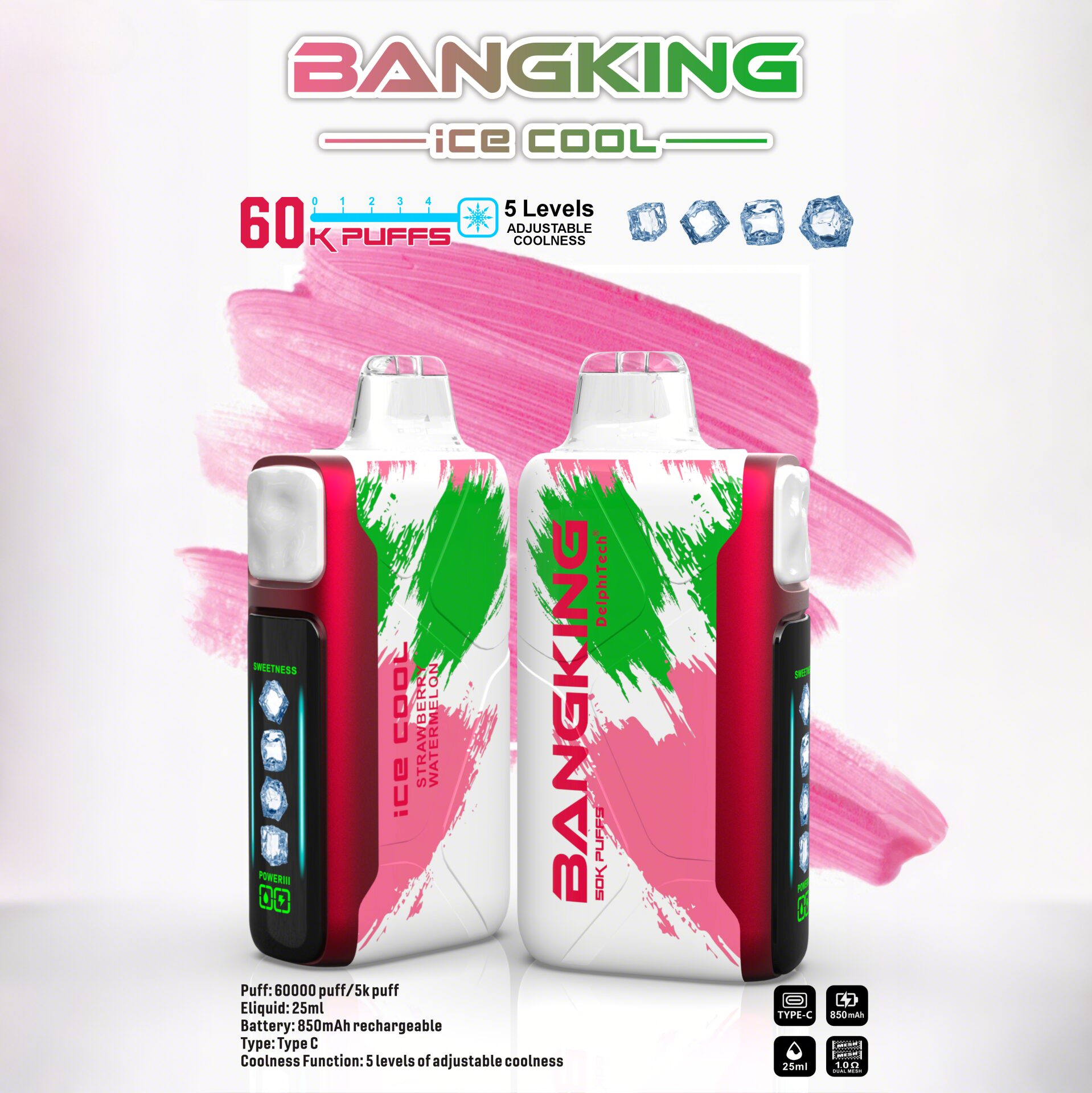 Bang King Ice Cool 60000 60K Puffs Original Adjustable Ice level LED Display Disposable Vape - Image 5